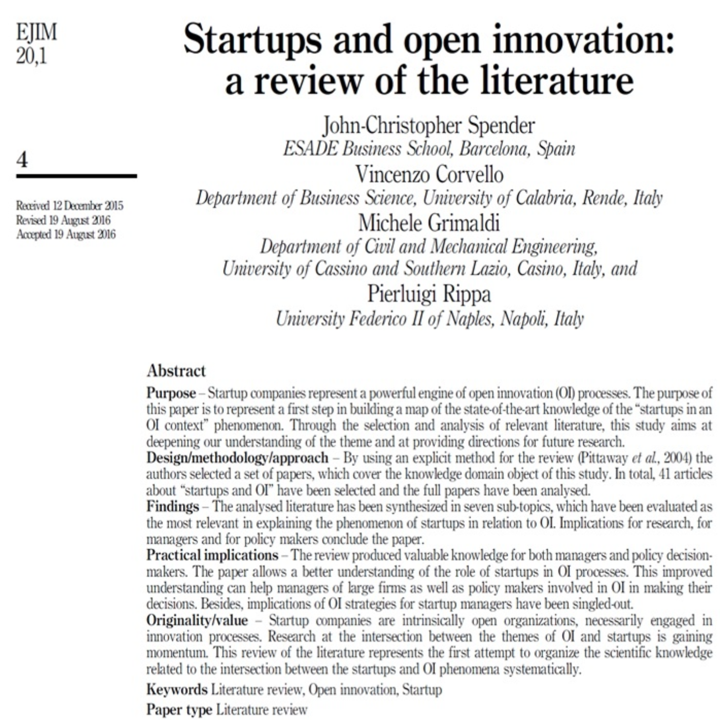 کاور 66- Startups and open innovation a review of the literature - Persian