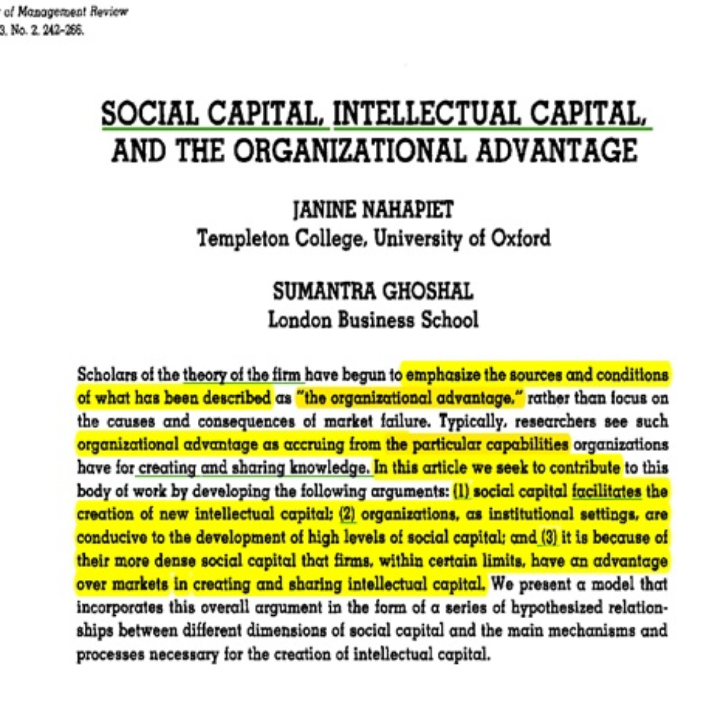 کاور 50- SOCIAL CAPITAL, INTELLECTUAL CAPITAL, AND THE ORGANIZATIONAL ADVANTAGE - Persian