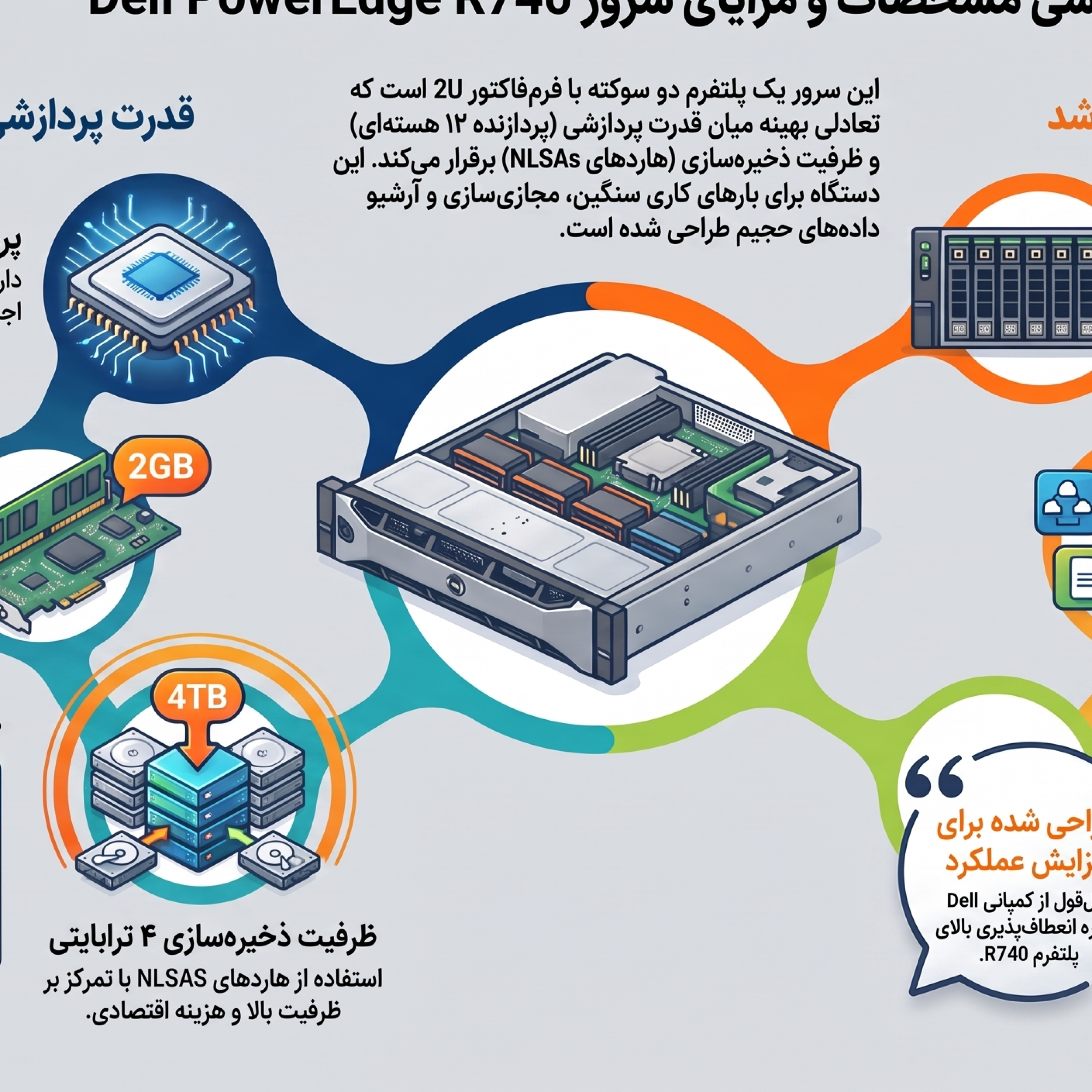 کاور سرور Dell PowerEdge R740 Xeon Silver 4214R 16GB RAM 4TB NLSAS