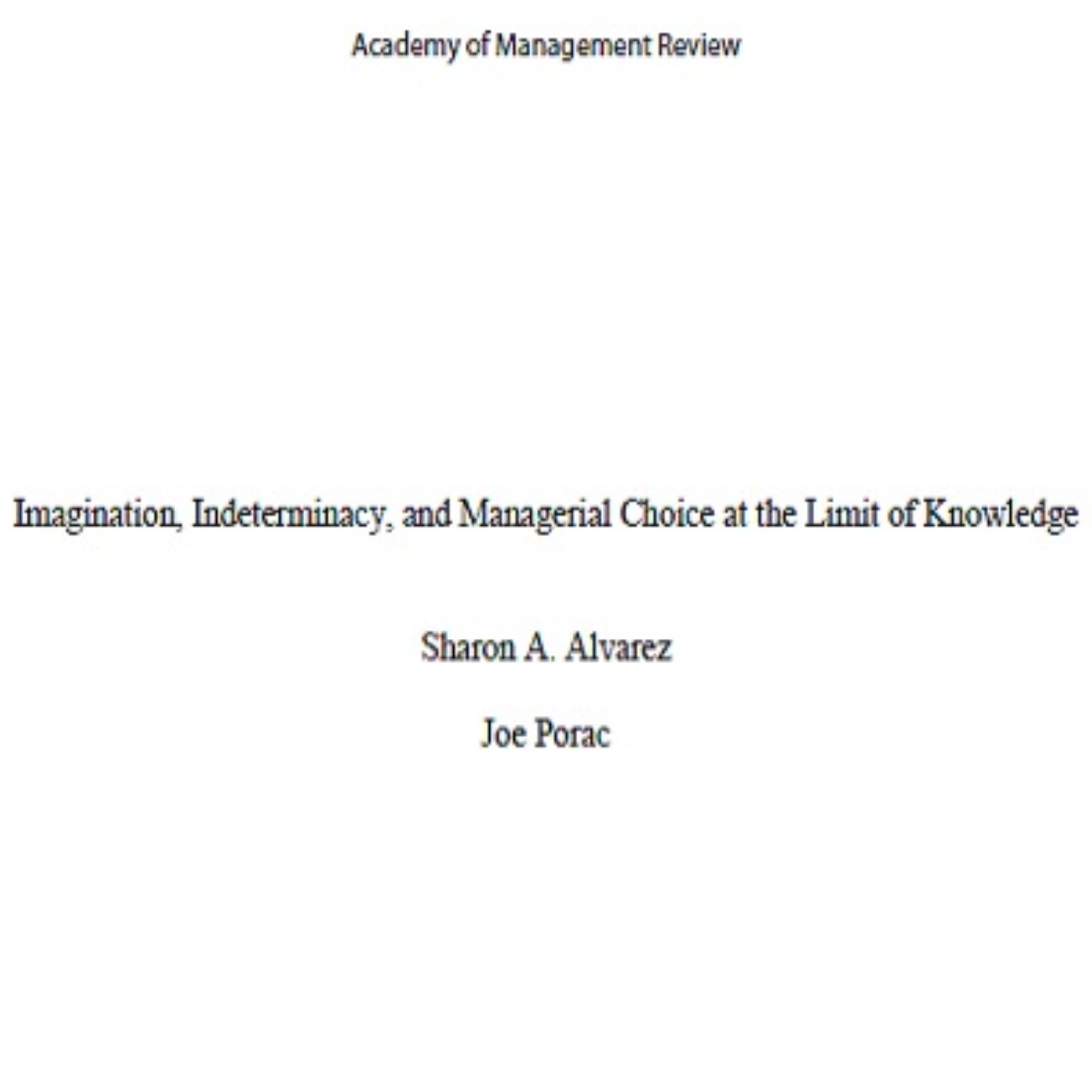 کاور 19- Imagination, Indeterminacy, and Managerial Choice at the Limit of Knowledge - Persian