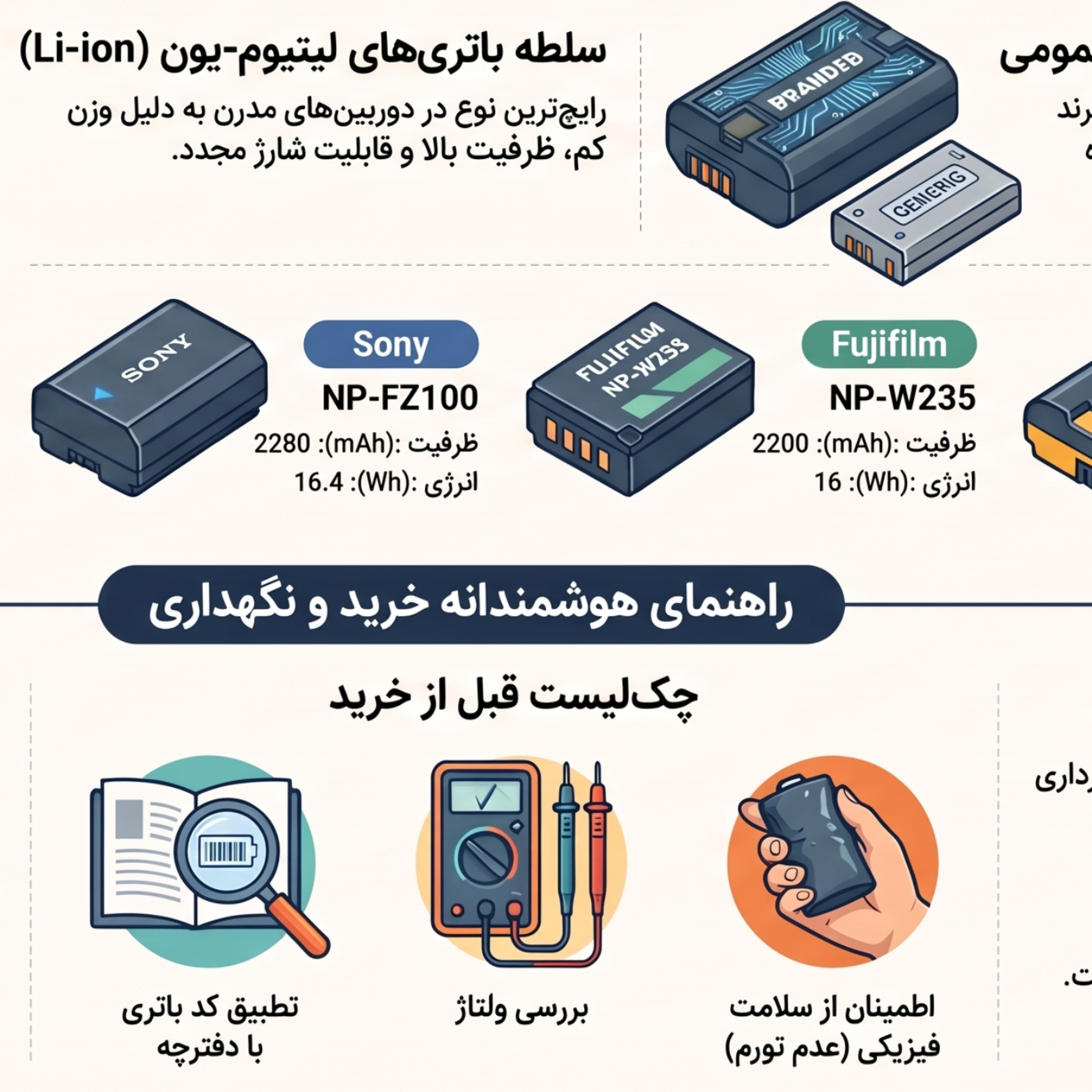 کاور انواع باتری دوربین عکاسی