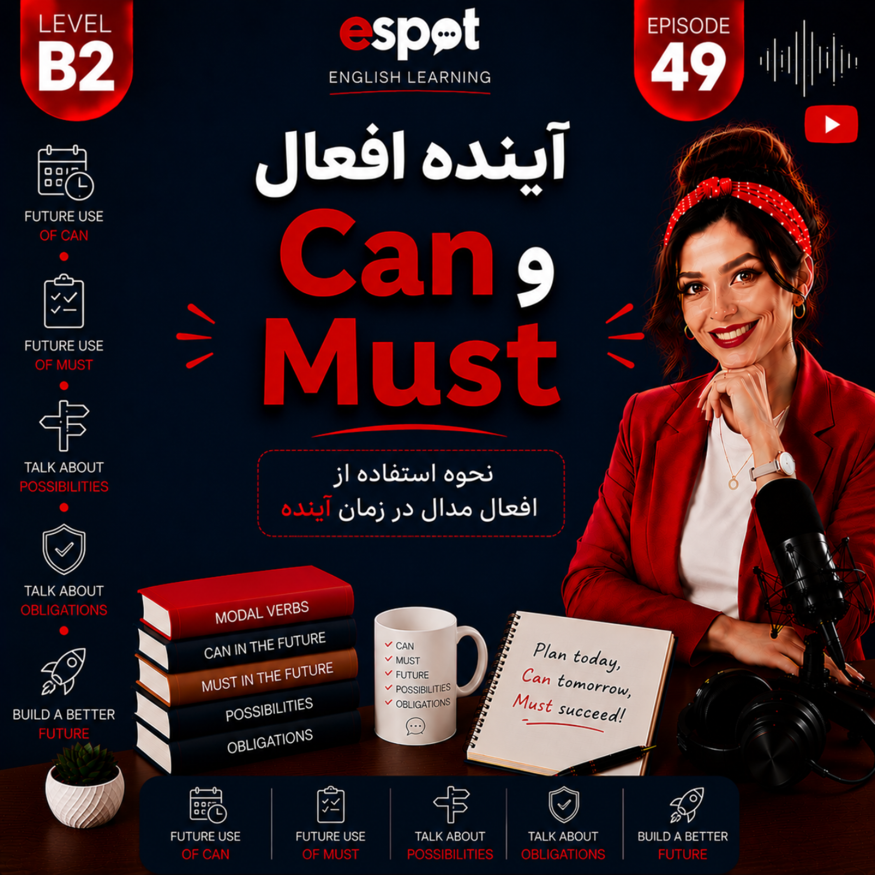 کاور درس چهل و نهم --- آینده افعال Can و Must