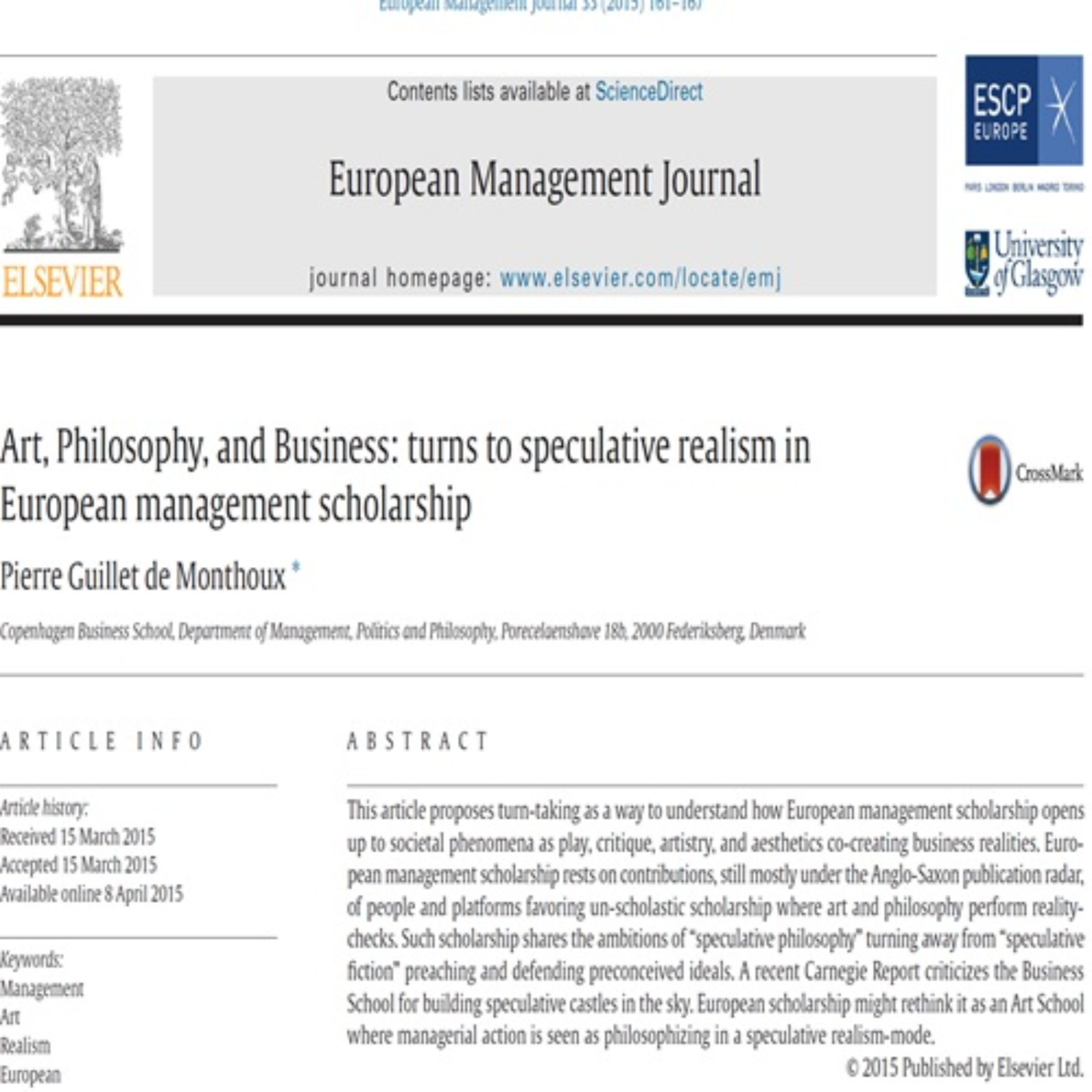 کاور 60- Art, Philosophy, and Business turns to speculative realism in European management scholarship