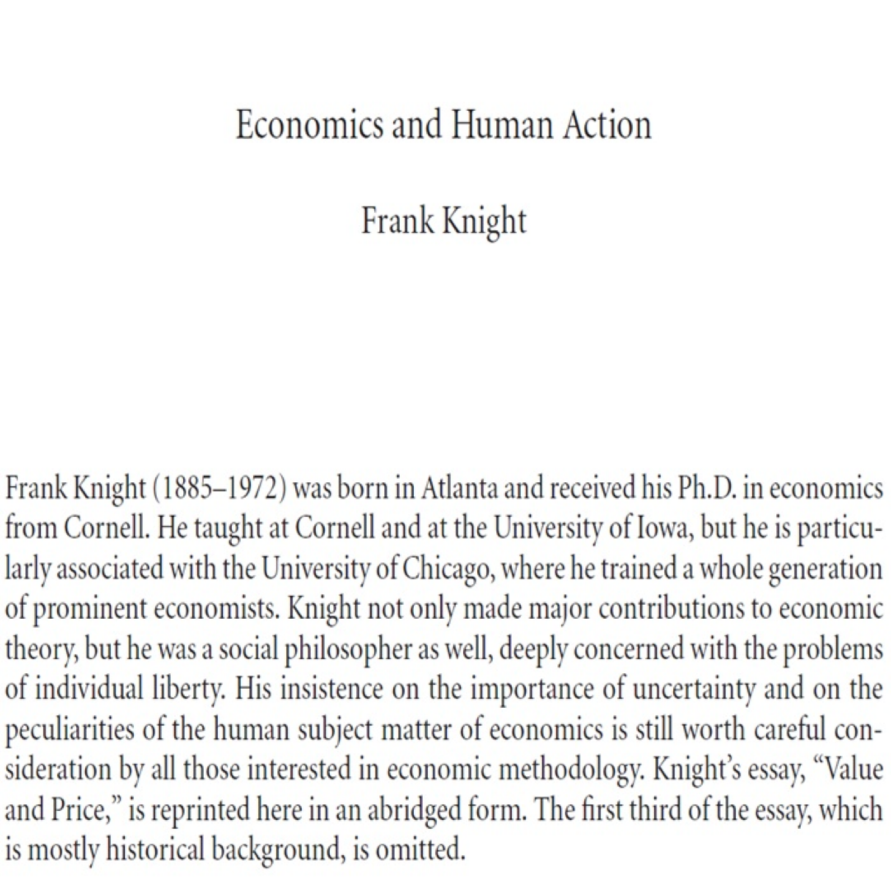 کاور 67- Economics and Human Action Frank knight - Persian