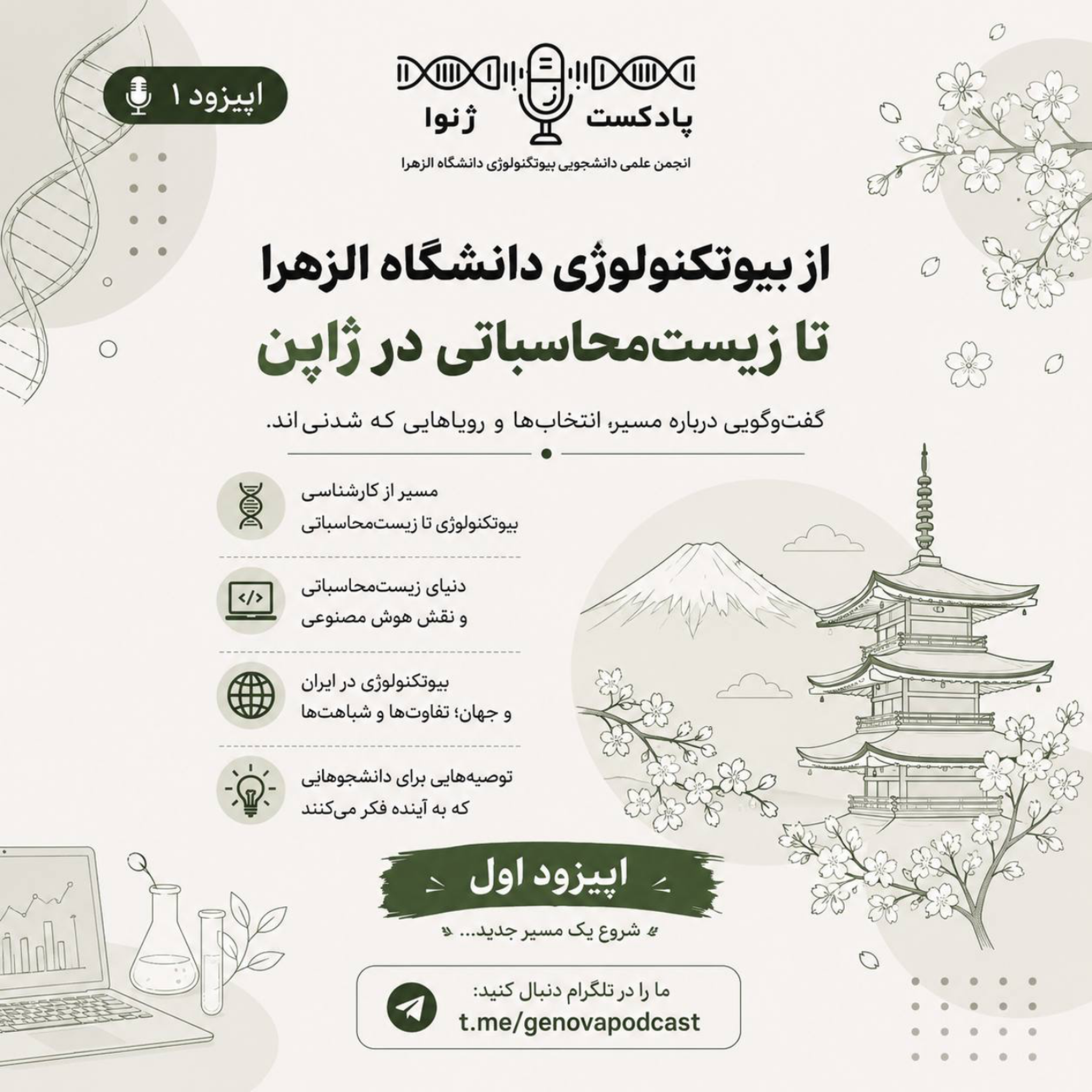 کاور • اپیزود اول – «از بیوتکنولوژی دانشگاه الزهرا تا زیستمحاسباتی در ژاپن