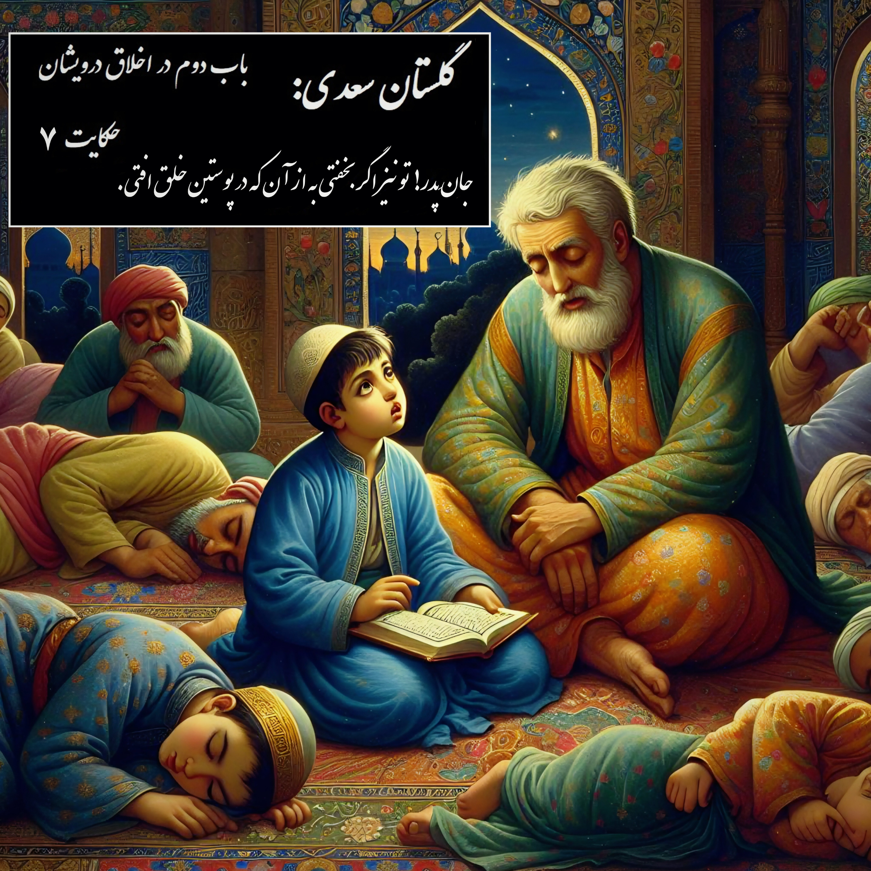 کاور پادکست گلستان سعدی، باب دوم ، حکایت هفتم
