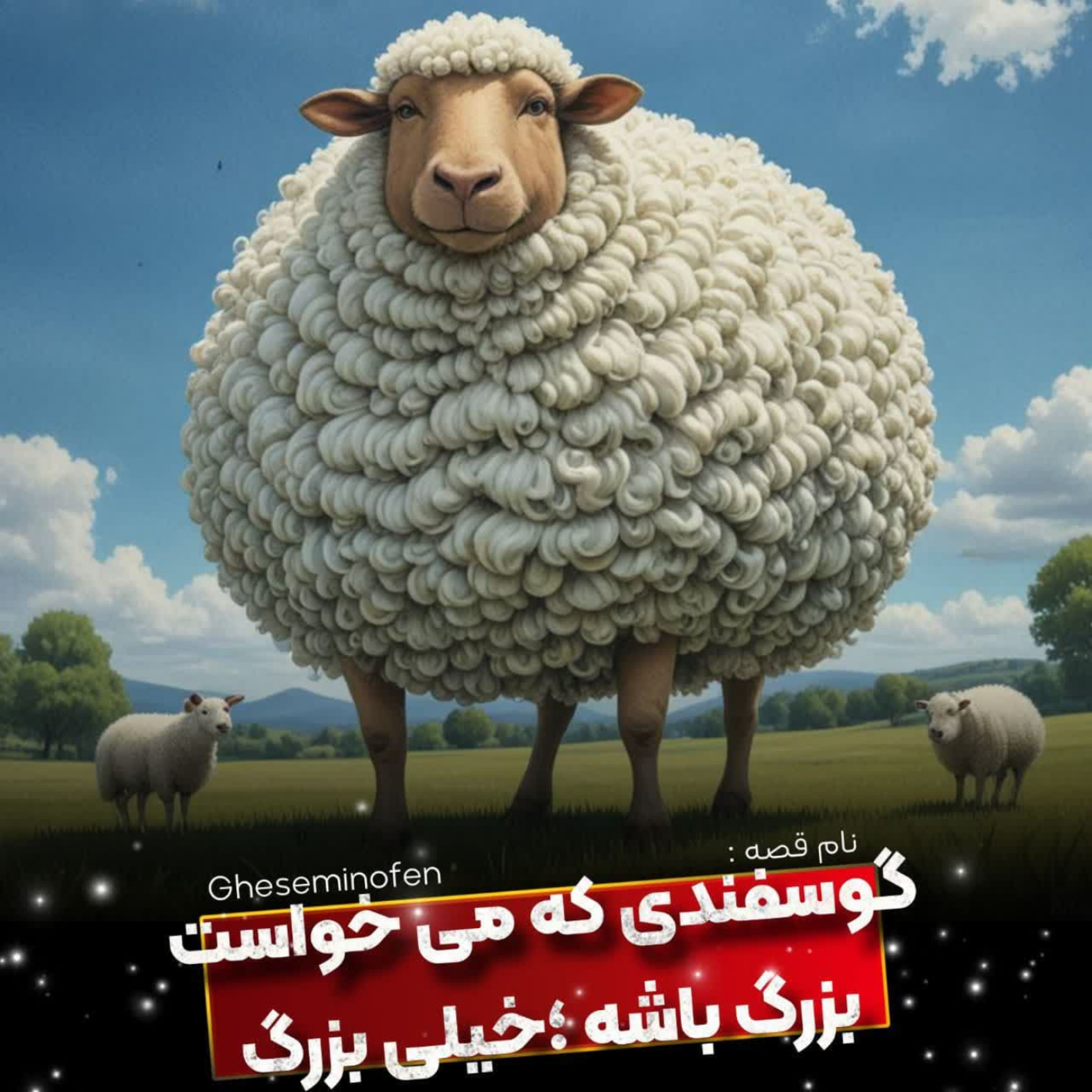 کاور 🎧نام قصه : گوسفندی که میخواست بزرگ باشه ، خیلی بزرگ