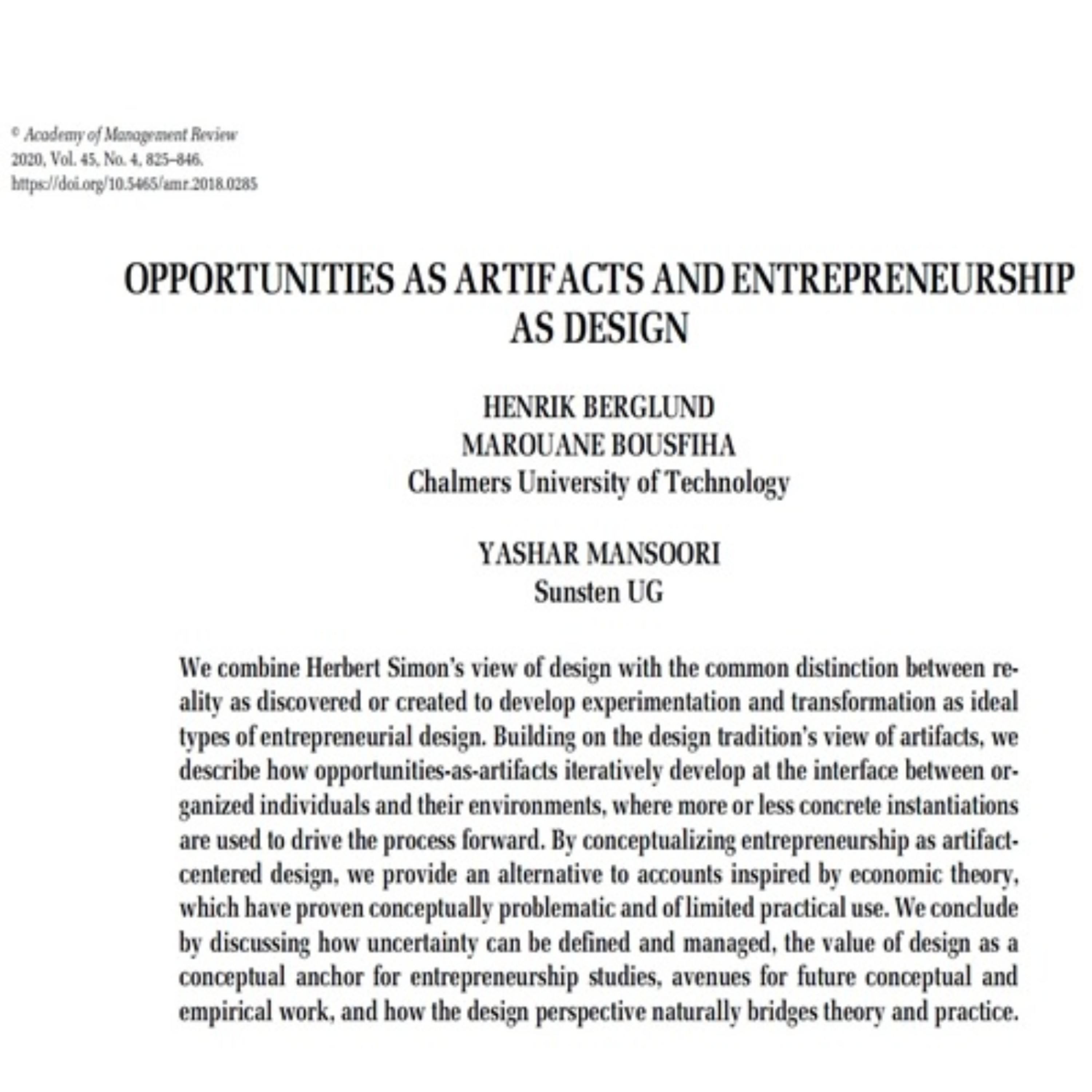کاور 56- opportunities as artifacts and entrepreneurship as design - Persian