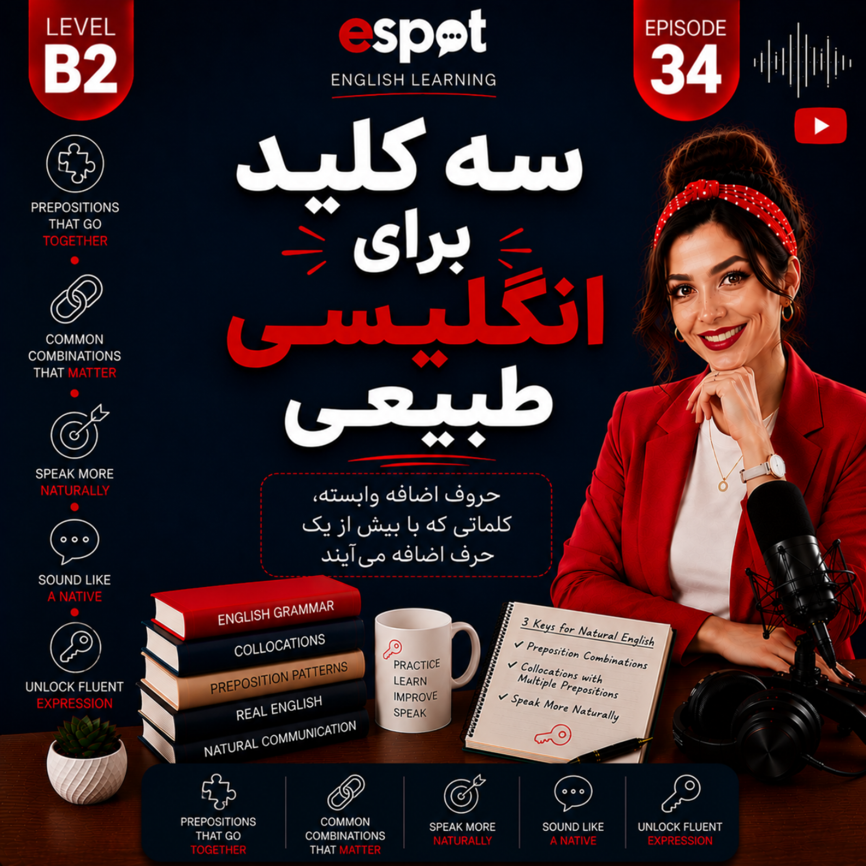کاور درس سی و چهارم --- سه کلید برای انگلیسی طبیعی