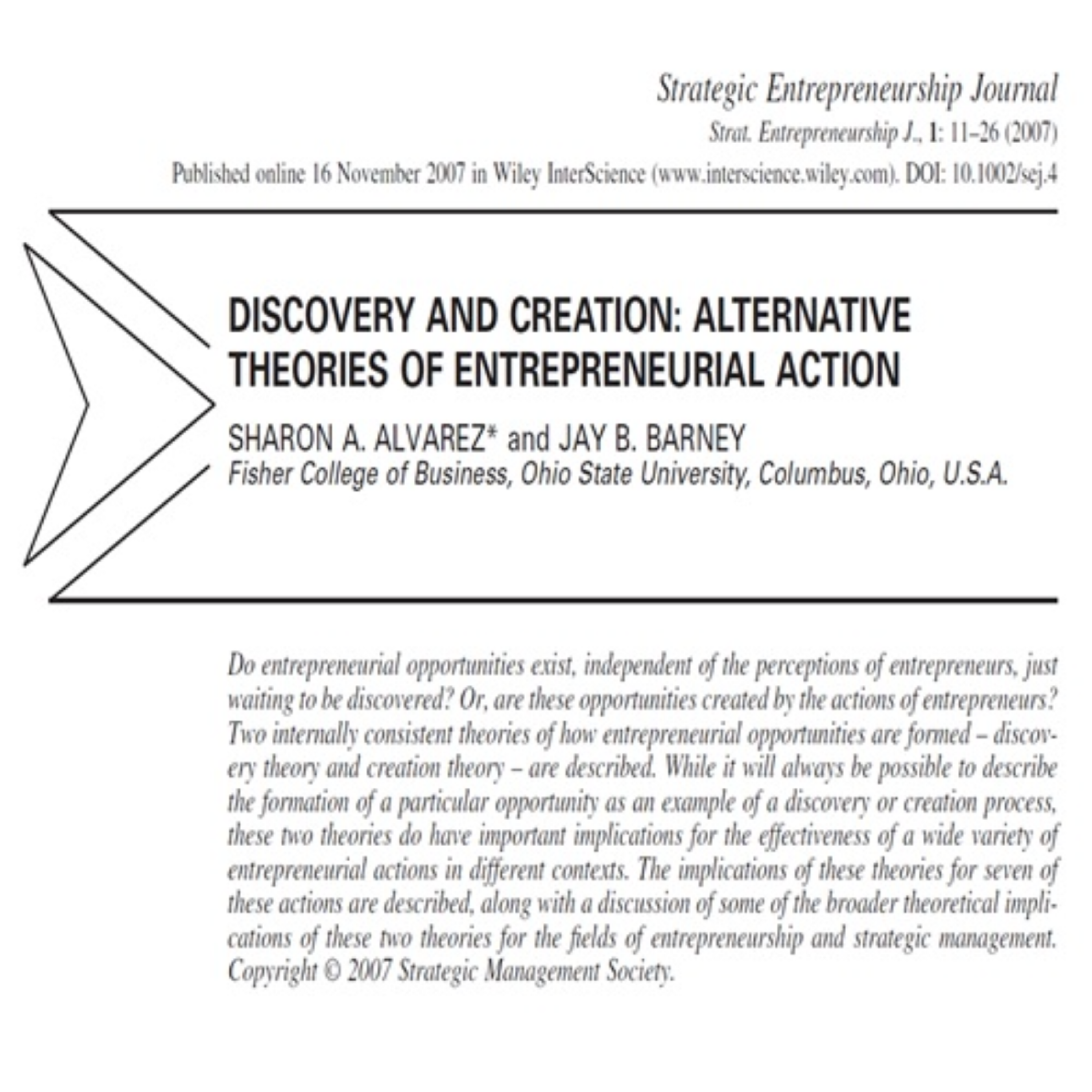 کاور 64- DISCOVERY AND CREATION ALTERNATIVE THEORIES OF ENTREPRENEURIAL ACTION - English