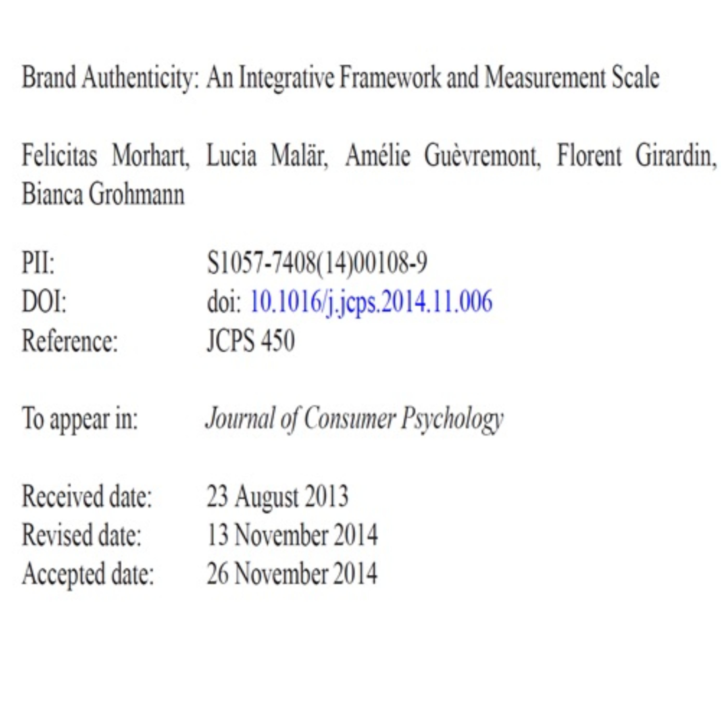 کاور 33- Brand Authenticity An Integrative Framework and Measurement Scale - Persian