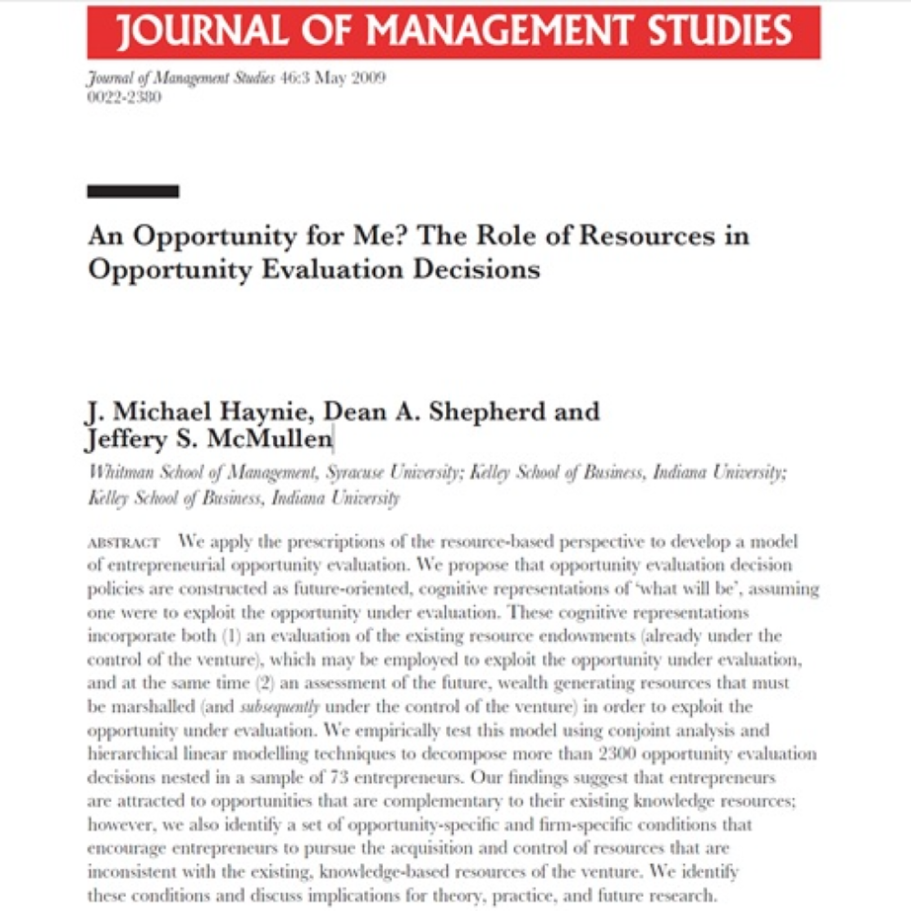 کاور 43- An Opportunity for Me The Role of Resources in Opportunity Evaluation Decisions