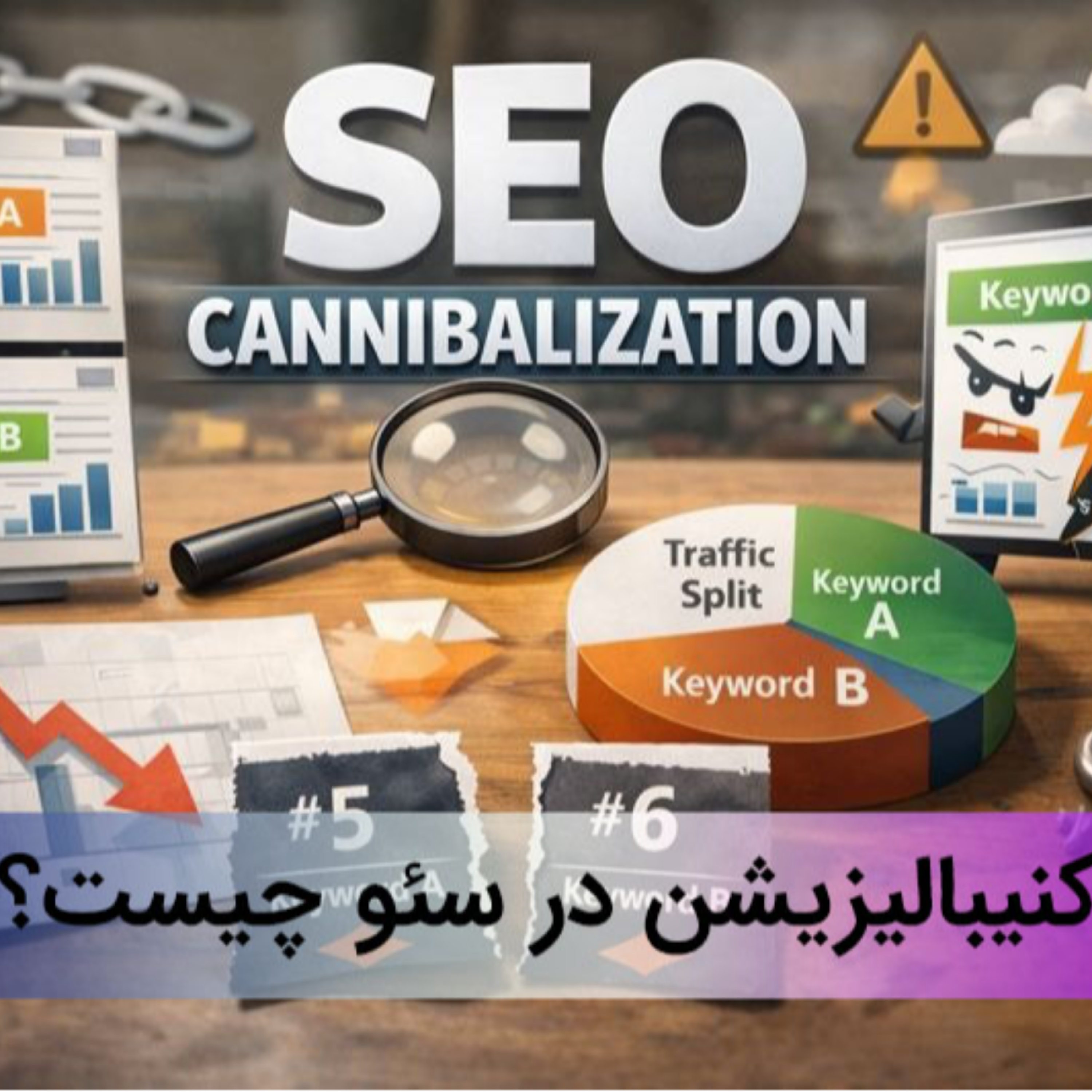 کاور 🎧 پادکست آموزشی کنیبالیزیشن به زبان ساده SEO cannibalization