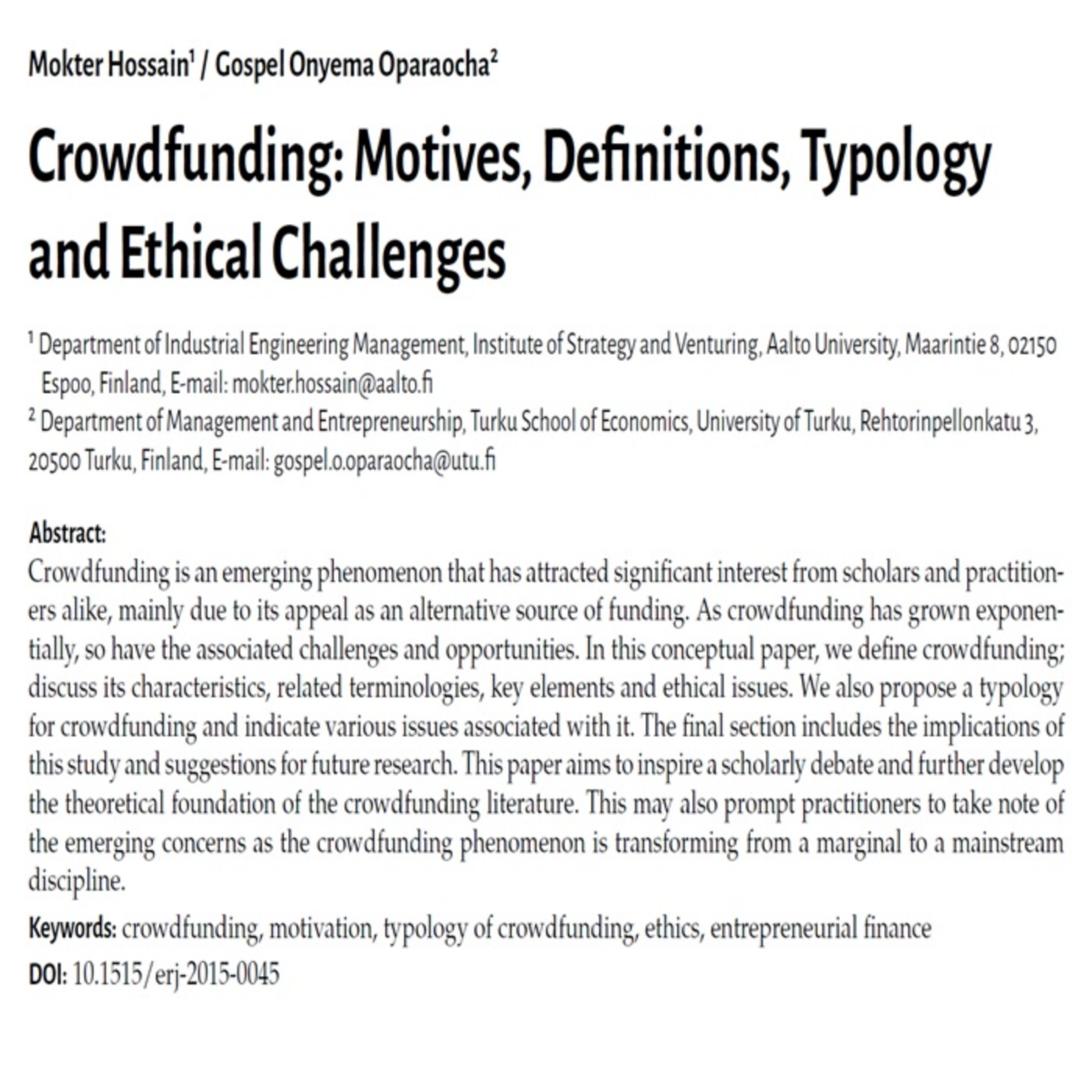 کاور 83- Crowdfunding; Motives,Definitions, Typology - Persian