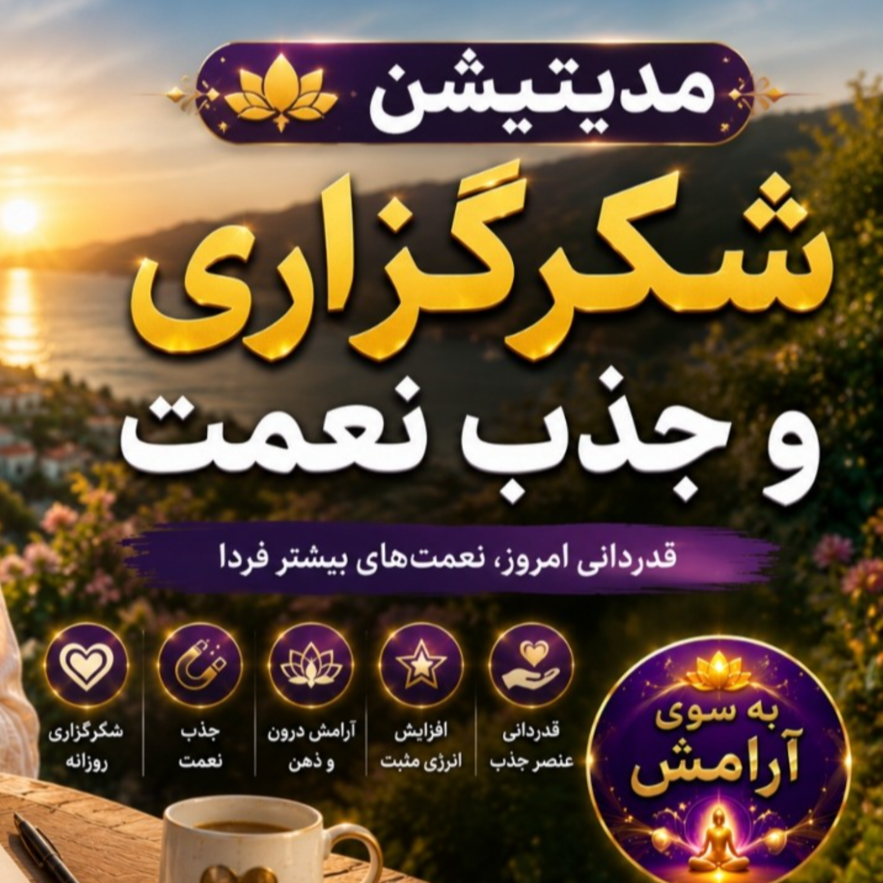 کاور مدیتیشن شکرگزاری و جذب نعمت با صدای آرامش بخش پروین زندی