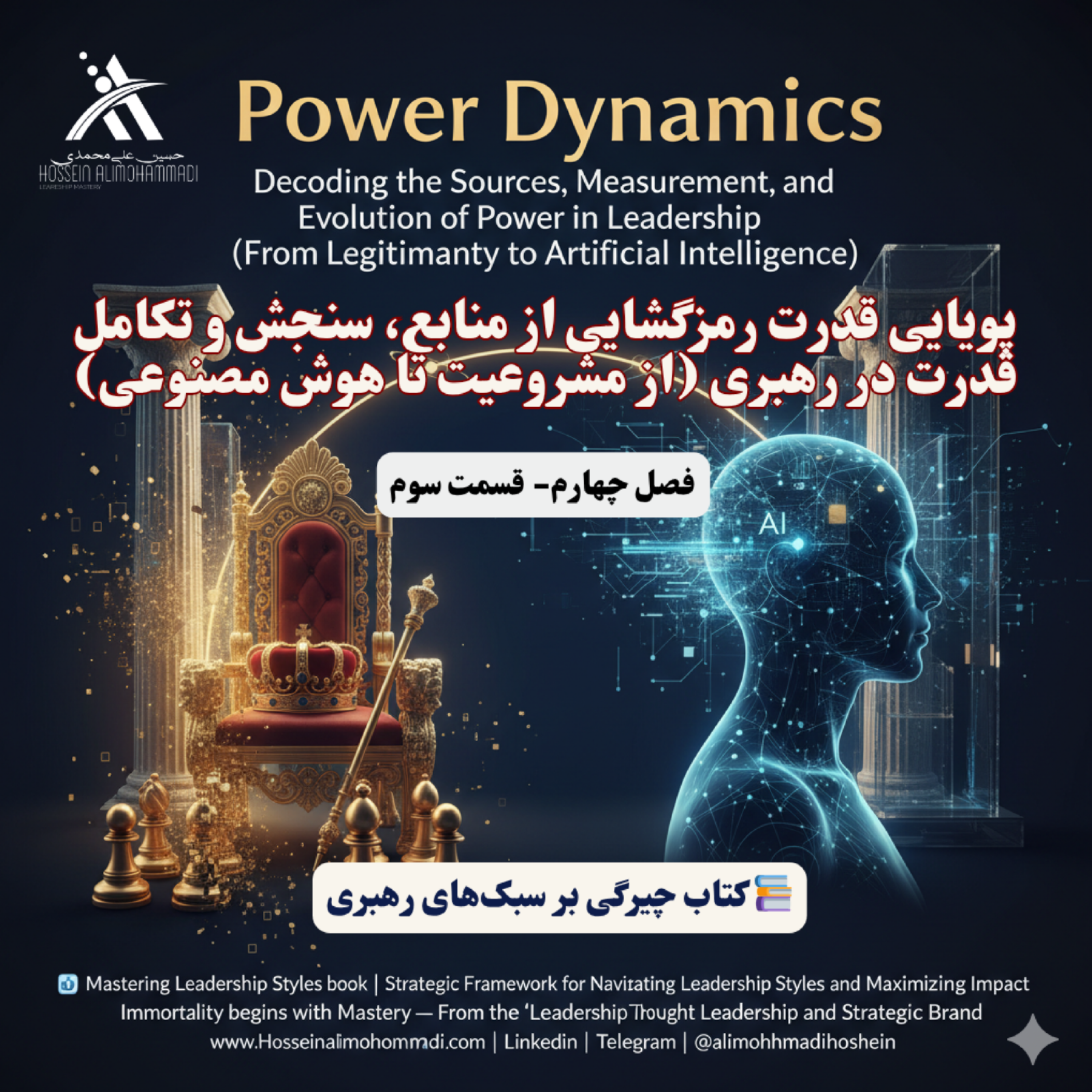 کاور زرادخانه چیرگی پویایی قدرت: رمزگشایی از منابع، سنجش و تکامل قدرت در رهبری (از مشروعیت تا هوش مصنوعی)