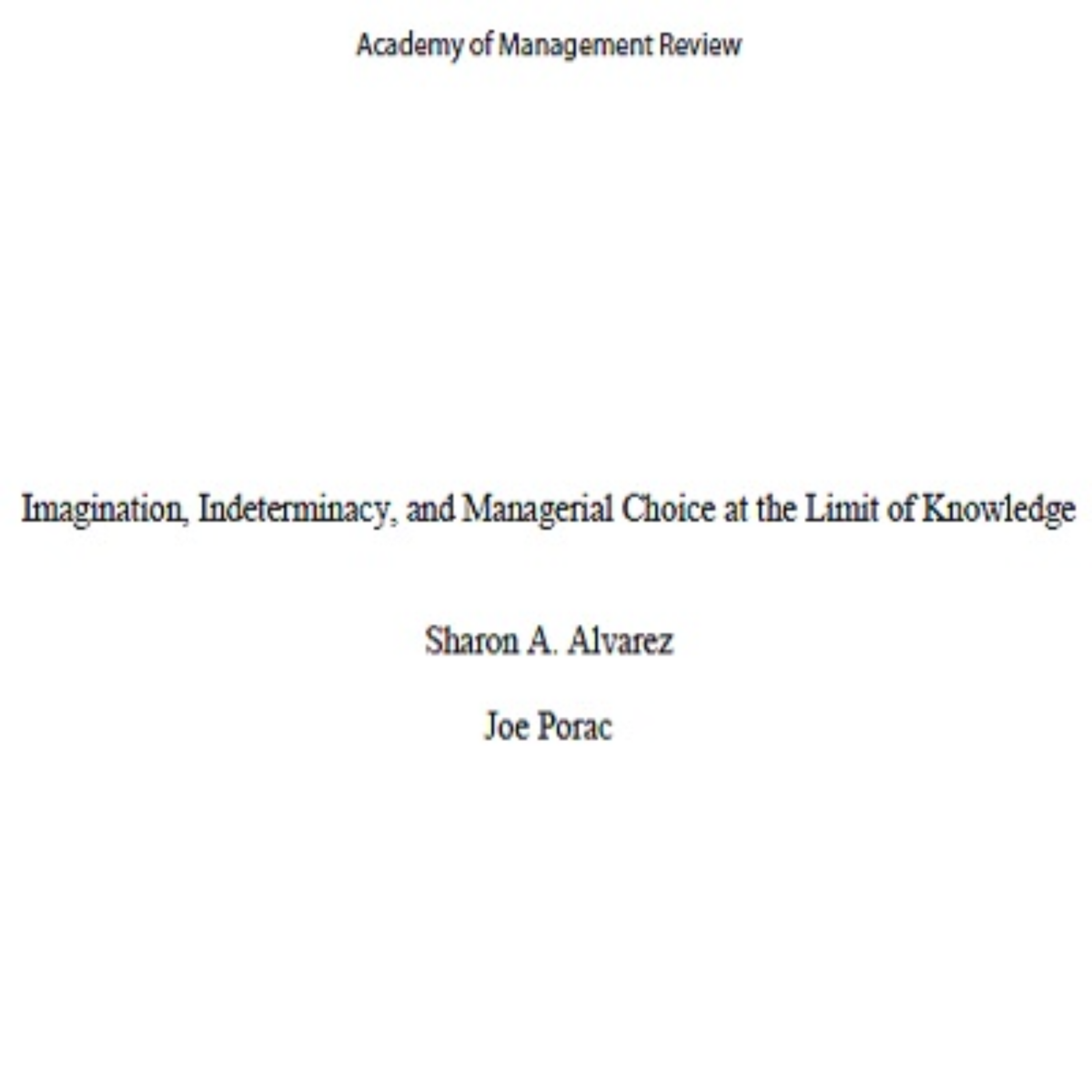 کاور 20- Imagination, Indeterminacy, and Managerial Choice at the Limit of Knowledge - English